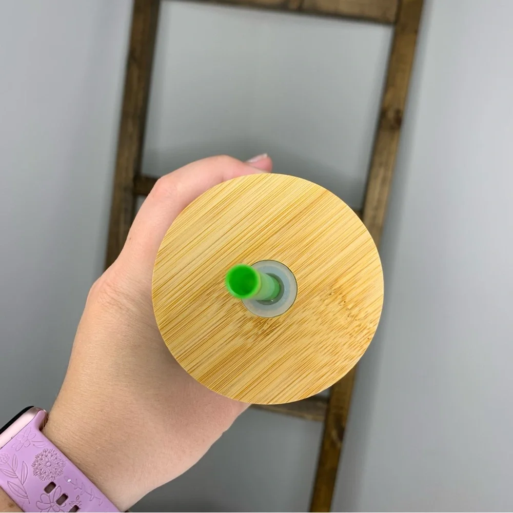 Hobby Lobby Festive Tree Glass Tumbler with Bamboo Lid and Green Straw